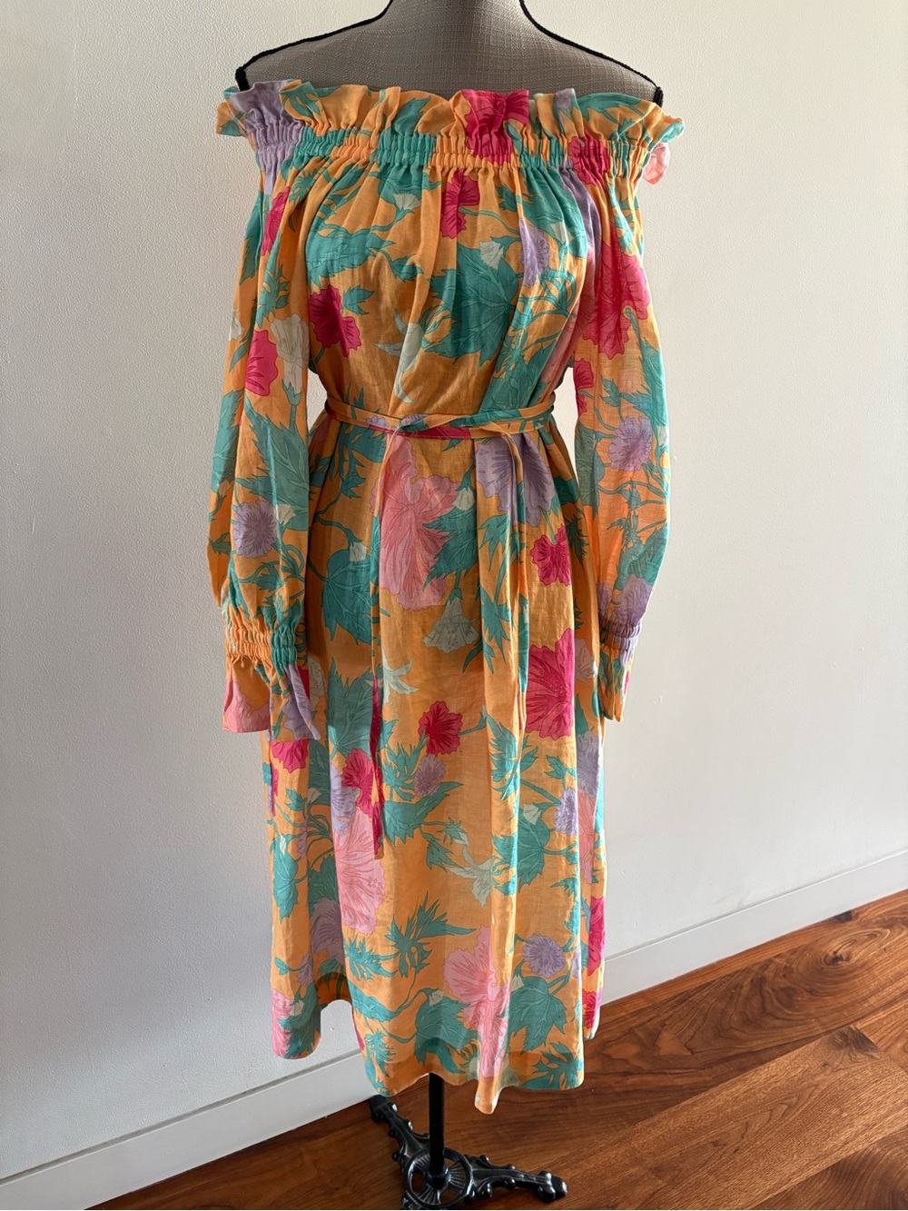 Ephemera Resort Linen Floral Off the Shoulder dress size Small